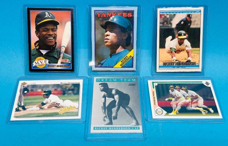 Photo 1 of 593400…6 Rickey Henderson cards in hard plastic sleeves 