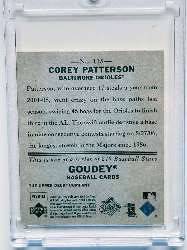 Photo 1 of 593403…Big League Corey Patterson card 115 in hard plastic case 