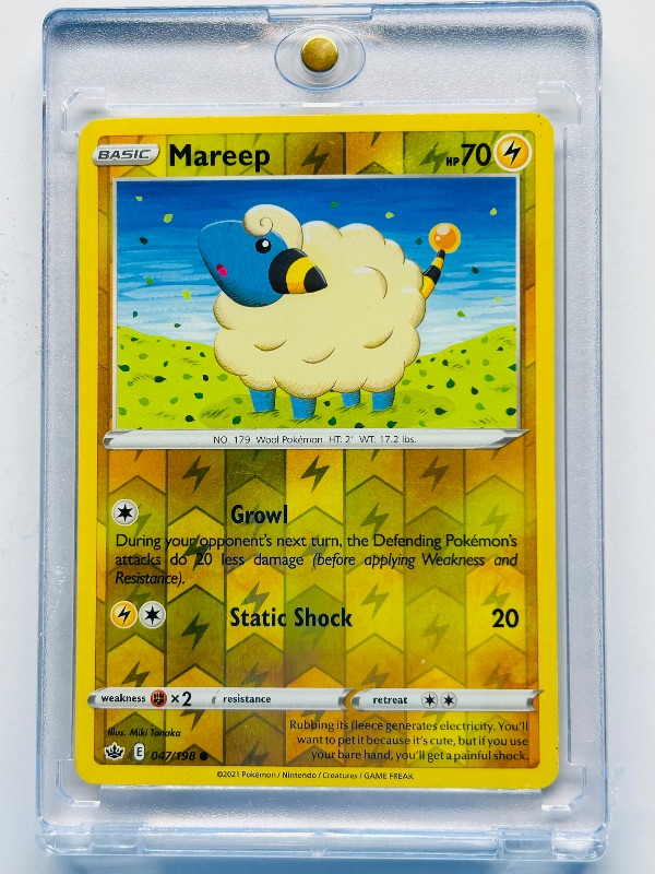 Photo 1 of 593436…Mareep reverse holo Pokémon card in hard plastic case
