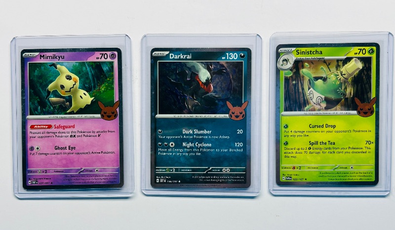Photo 1 of 593441… 3 holo trick or trade Pokémon cards in hard plastic sleeves