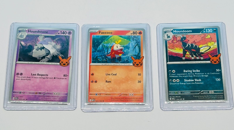 Photo 1 of 593442… 3 trick or trade Pokémon cards in hard plastic sleeves 