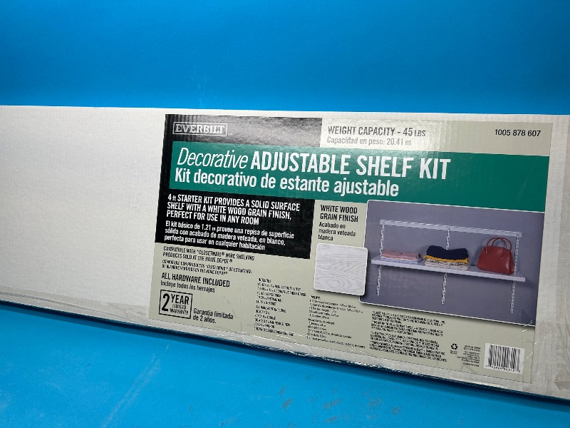 Photo 1 of 593469…Everbuilt adjustable shelf kit . 4 foot long x 1 ft deep white wood grain finish