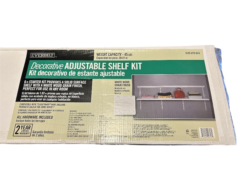Photo 1 of 593470… Everbuilt adjustable shelf kit . 6 foot long x 1 ft deep white wood grain finish