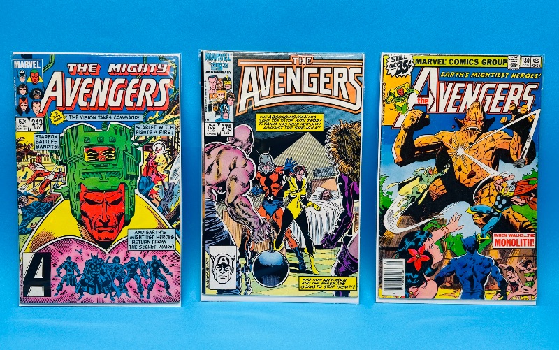 Photo 1 of 593480…3 vintage Avengers comics in plastic sleeves -key issue