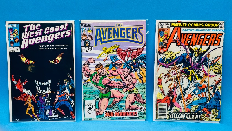 Photo 1 of 593498…3 vintage Avengers comics in plastic sleeves 