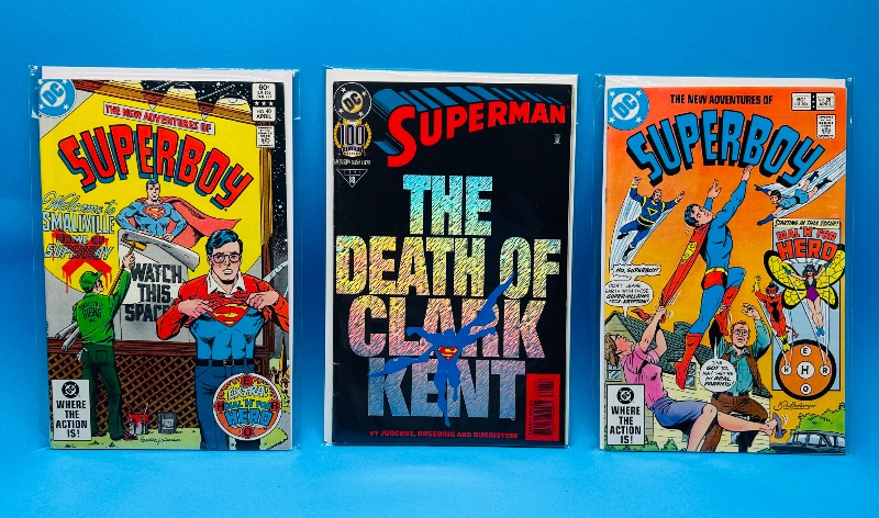 Photo 1 of 593547…Superman and vintage superboy comics in plastic sleeves 