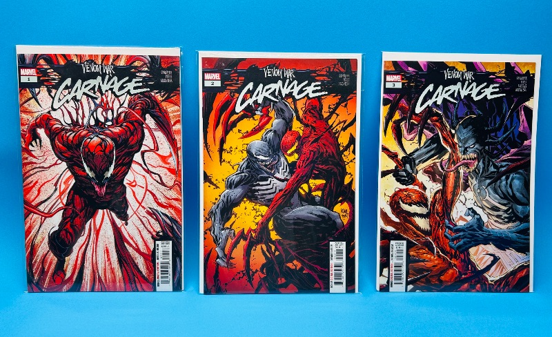 Photo 1 of 593552…Carnage #1-3 venom war comics in plastic sleeves 