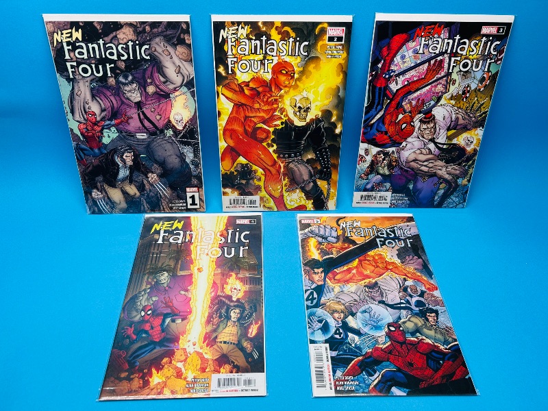 Photo 1 of 593557…New Fantastic Four #1-5 comics in plastic sleeves 