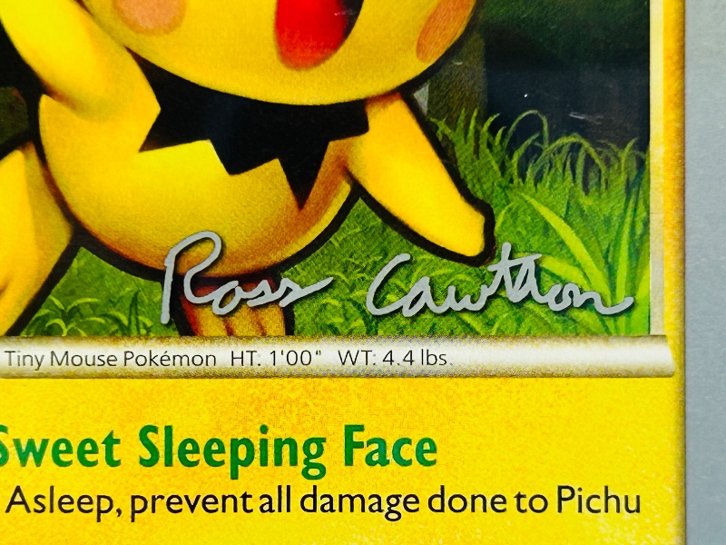 Photo 1 of 593561…Pichu signed sweet sleeping face Pokémon card in hard plastic case