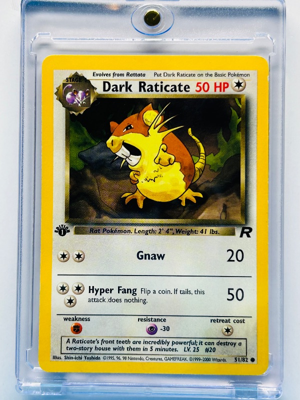 Photo 1 of 593567…Dark Raticate Pokémon card in hard plastic case