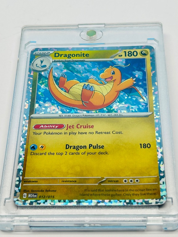 Photo 1 of 593568…Dragonite holo ability jet cruise pulse attack Pokémon card in hard plastic case