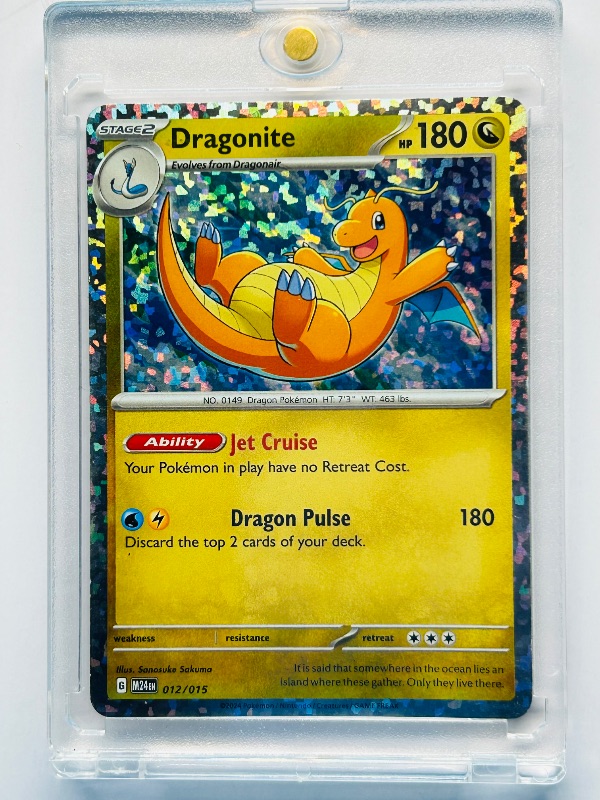 Photo 1 of 593568…Dragonite holo ability jet cruise pulse attack Pokémon card in hard plastic case