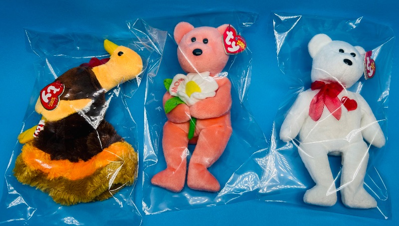 Photo 1 of 593599… 3 TY beanie babies in plastic bags 