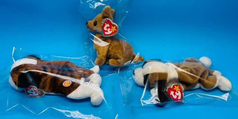 Photo 1 of 593600… 3 TY doggies beanie babies in plastic bags 