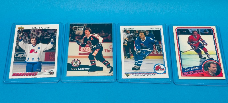 Photo 1 of 593630…4 Guy Lafleur cards in hard plastic sleeves 