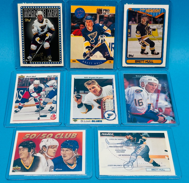 Photo 1 of 593632…8 Brett Hull cards in hard plastic sleeves 