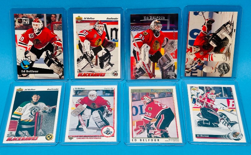 Photo 1 of 593633…8 Ed Belfour cards in hard plastic sleeves 