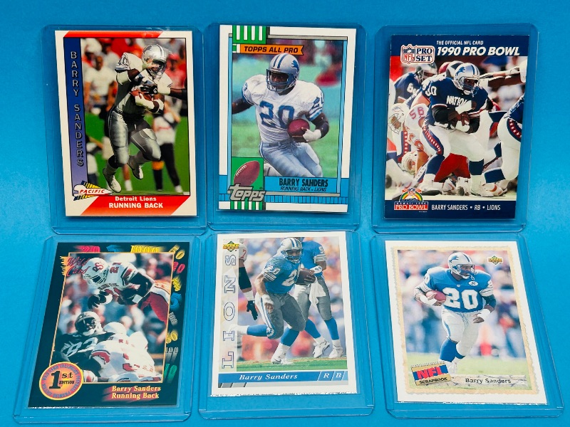 Photo 1 of 593634…6 Barry Sanders cards in hard plastic sleeves 