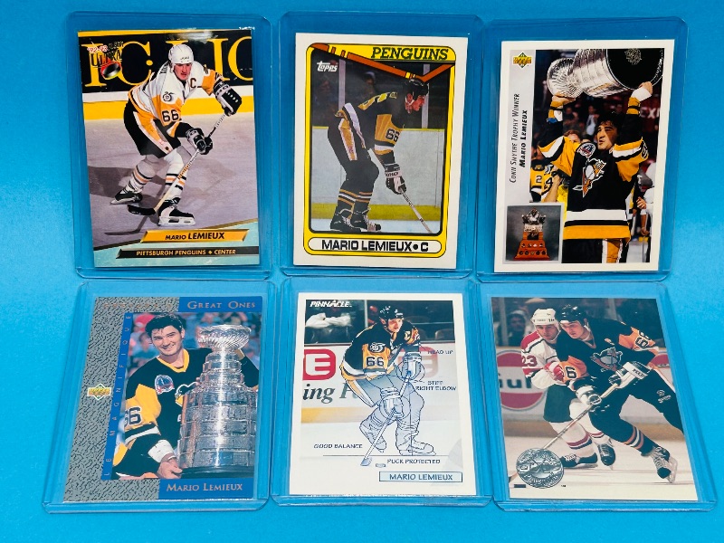 Photo 1 of 593635…6 Mario Lemieux cards in hard plastic sleeves 