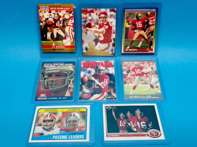Photo 1 of 593648…8 Joe Montana cards in hard plastic sleeves 