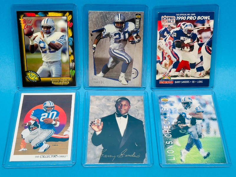 Photo 1 of 593649…6 Barry Sanders cards in hard plastic sleeves 