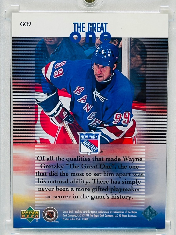 Photo 1 of 593660…Wayne Gretzky the great one card G09 in hard plastic case