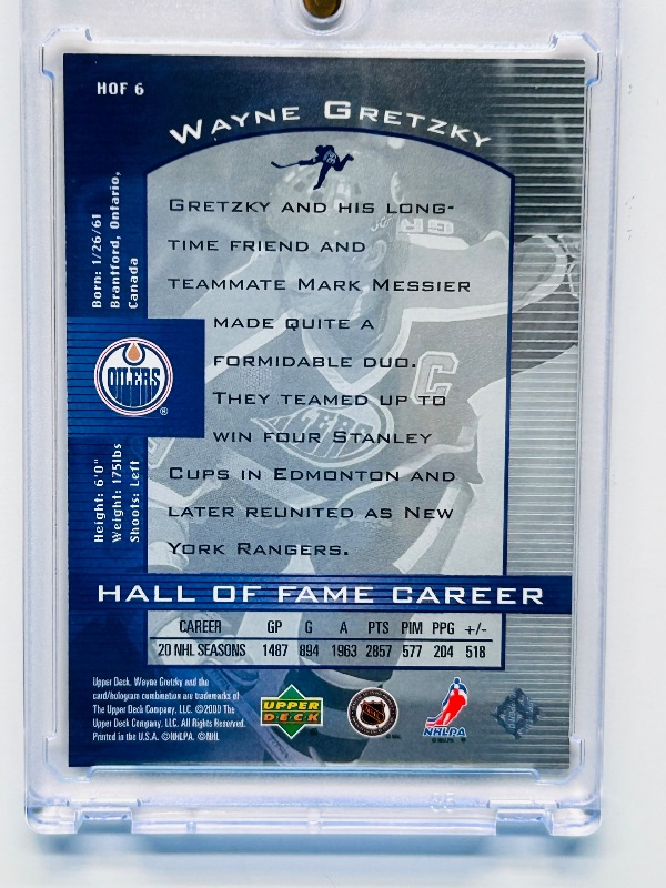 Photo 1 of 593661…Wayne Gretzky chrome hall of fame card in hard plastic case