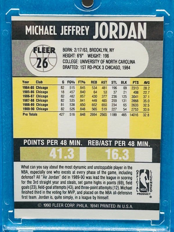 Photo 1 of 593663…Michael Jordan card 26 in hard plastic case