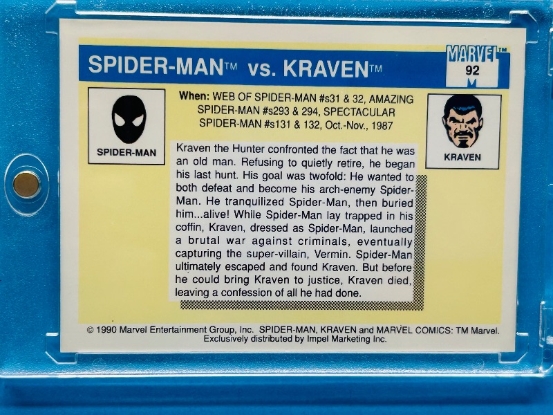 Photo 1 of 593668…Spider-Man vs. Kraven Marvel card in hard plastic case