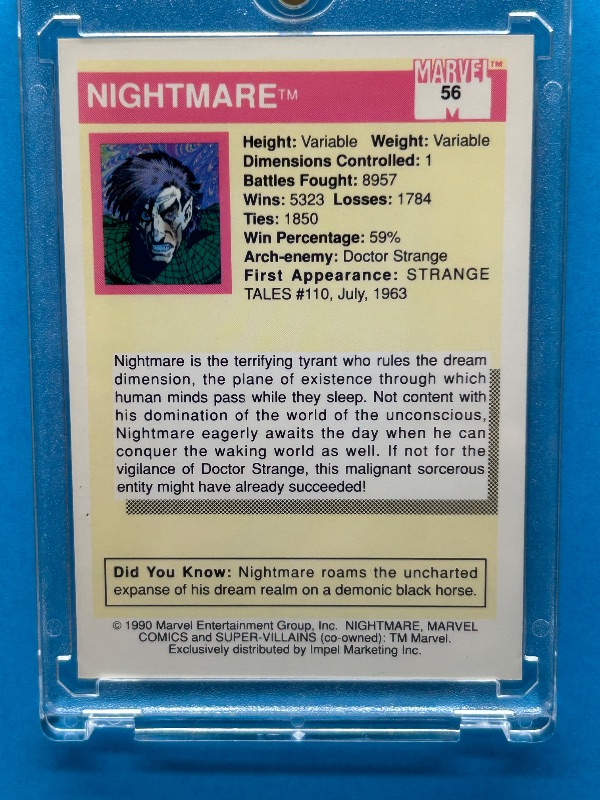Photo 1 of 593669…Nightmare  Marvel card in hard plastic case