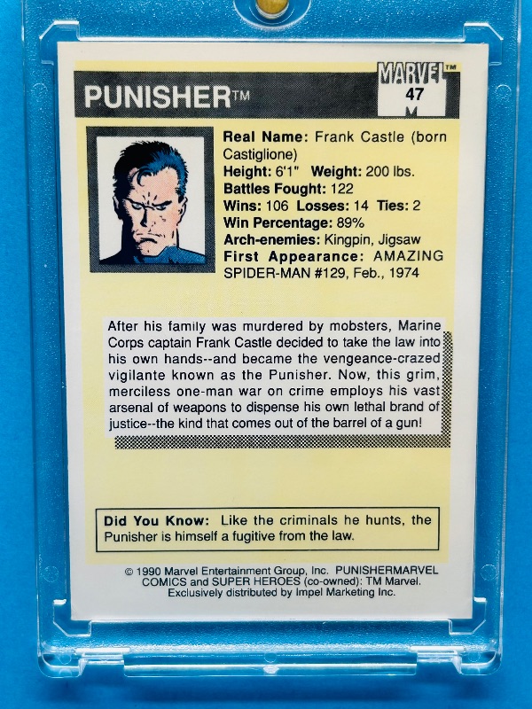 Photo 1 of 593671…Rookie Punisher  Marvel card in hard plastic case