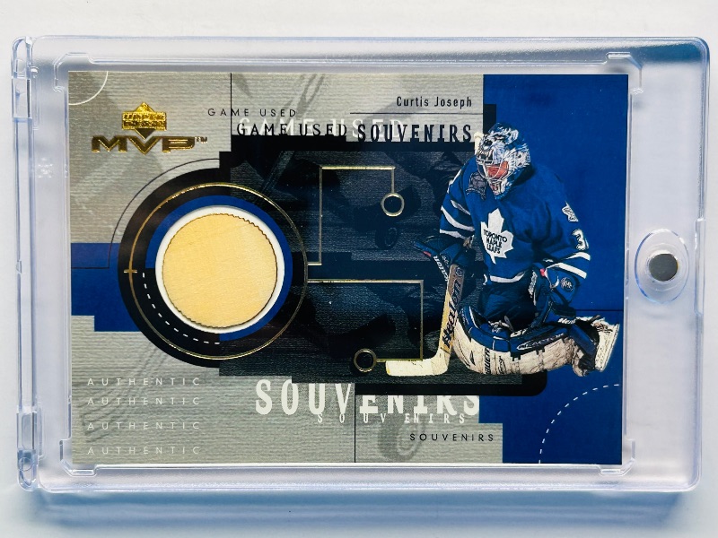 Photo 1 of 593713…game used hockey stick Curtis Joseph souvenir card GU-27 in hard plastic case