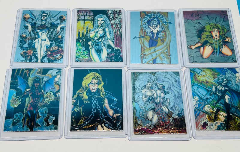 Photo 1 of 593718…8 chromium Lady Death cards in hard plastic sleeves