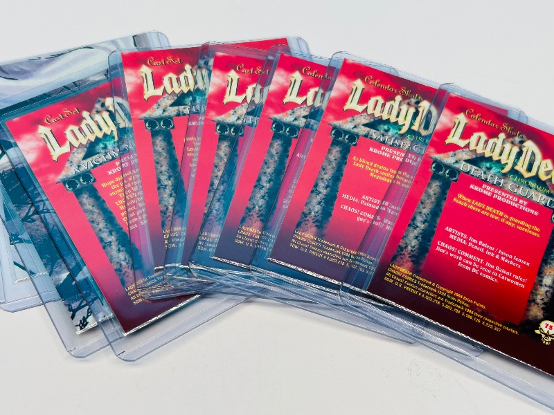Photo 1 of 593718…8 chromium Lady Death cards in hard plastic sleeves