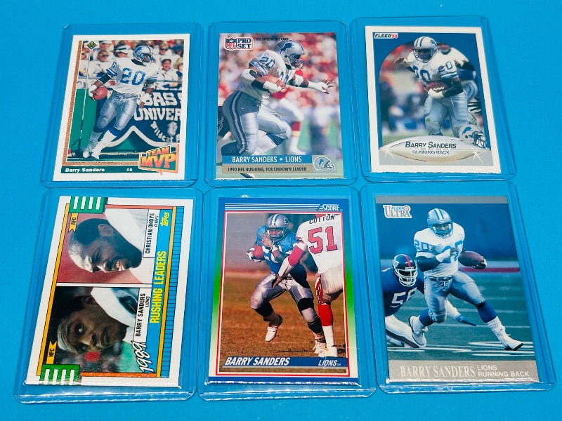 Photo 1 of 593725…6 Barry Sanders cards in hard plastic sleeves 