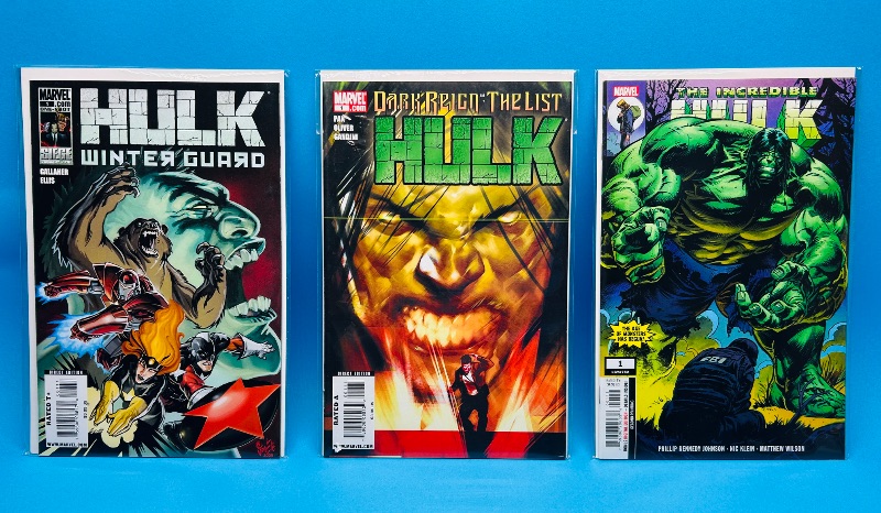 Photo 1 of 593730…3 Hulk #1 comics in plastic sleeves
