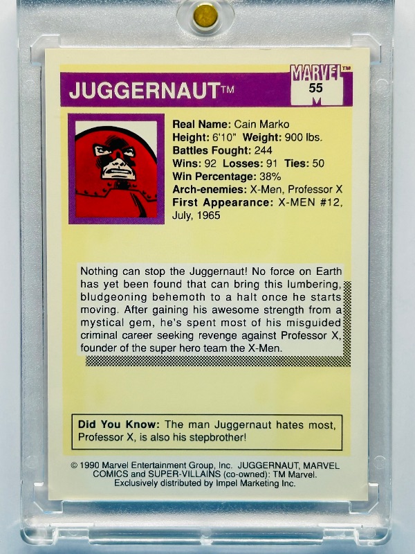 Photo 1 of 593744…Marvel Juggernaut card 55 in hard plastic case