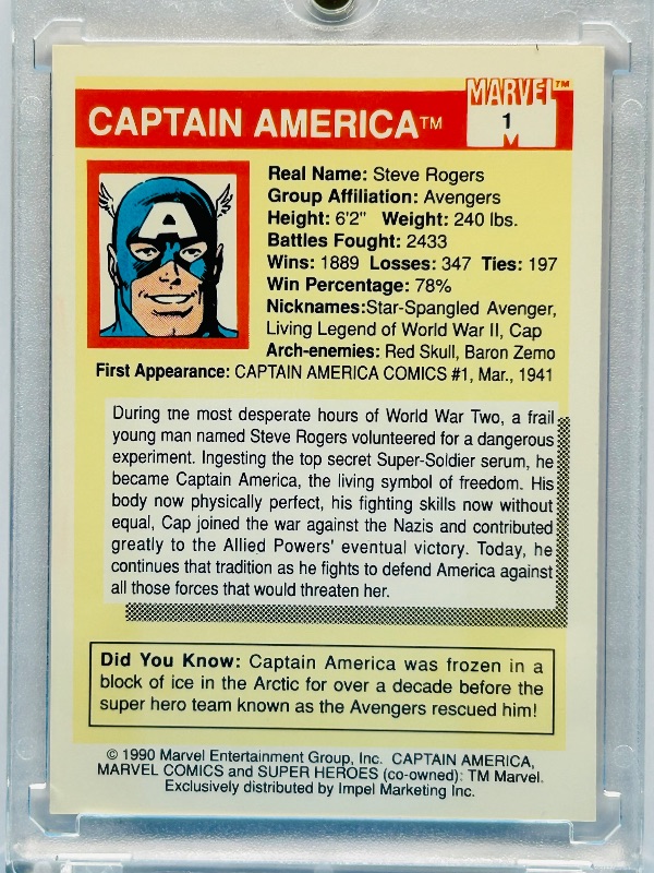 Photo 1 of 593745…marvel Captain America card 1 in hard plastic case