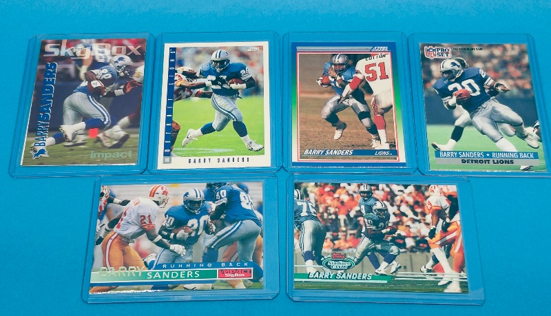 Photo 1 of 593796…6 Barry Sanders cards in hard plastic sleeves