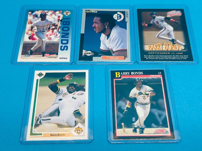 Photo 1 of 593798…5 Barry Bonds cards in hard plastic sleeves
