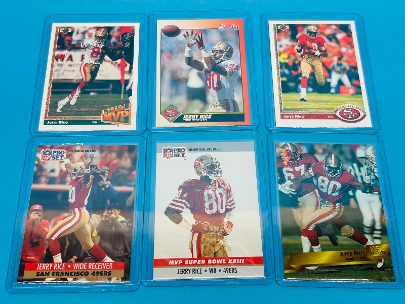Photo 1 of 593803…6 Jerry Rice  cards in hard plastic sleeves 