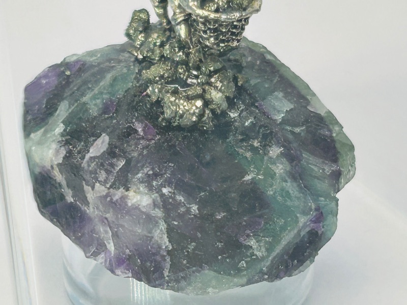 Photo 1 of 593825…miner on fluorite rock in 3 x 3” display