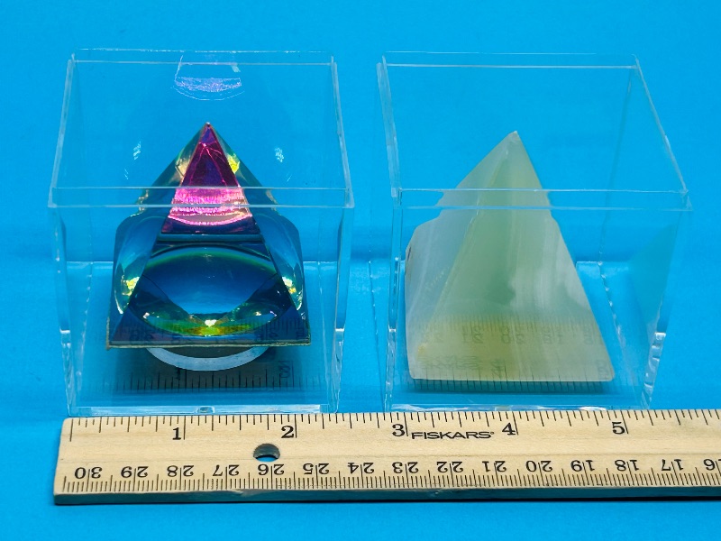 View 1 of 593871…acrylic and onyx stone pyramids in cases 2.5”