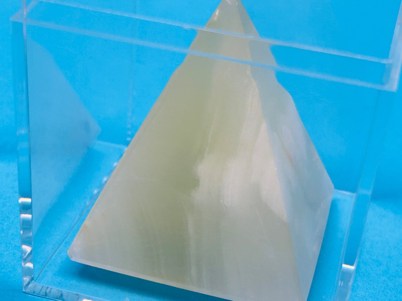 View 2 of 593871…acrylic and onyx stone pyramids in cases 2.5”