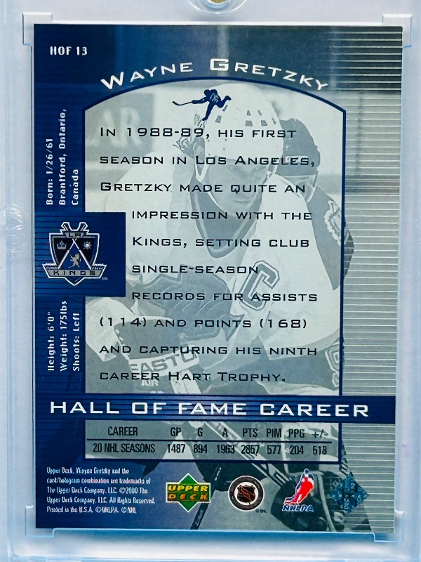 Photo 1 of 593914…Wayne Gretzky card HOF 13 in hard plastic case