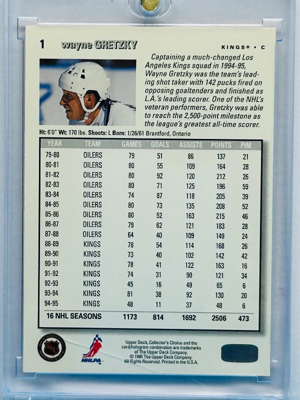 Photo 1 of 593916… Wayne Gretzky card 1 in hard plastic case