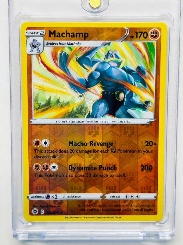 Photo 1 of 593959…reverse holo Machamp Pokémon card in hard plastic case