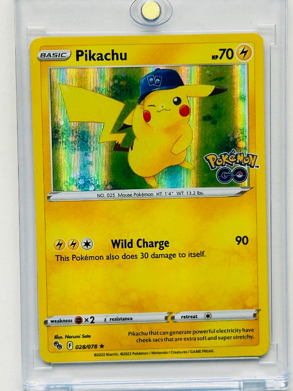 Photo 1 of 593981…holo Pikachu Pokemon card in hard plastic case