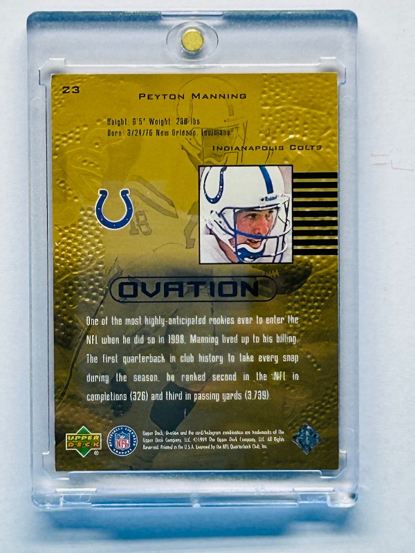 Photo 1 of 593985…Peyton Manning Ovation card 23 in hard plastic case