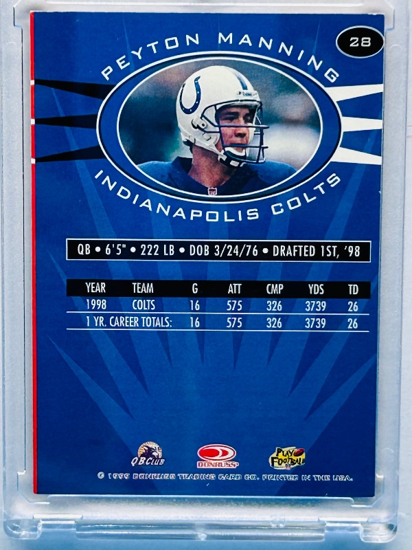 Photo 1 of 593986…Peyton Manning refractor card 28  in hard plastic case